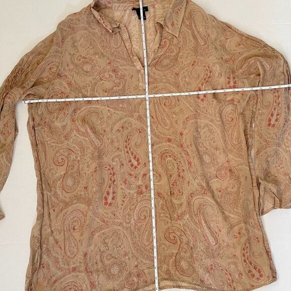 VTG Lane Bryant Sheer Silk Paisley Collared Tunic Cover Up Gauzy Ruched 26/28 - Picture 9 of 11
